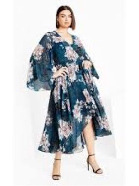 City Chic women’s plus size jade blossom print jade maxi wrap dress
